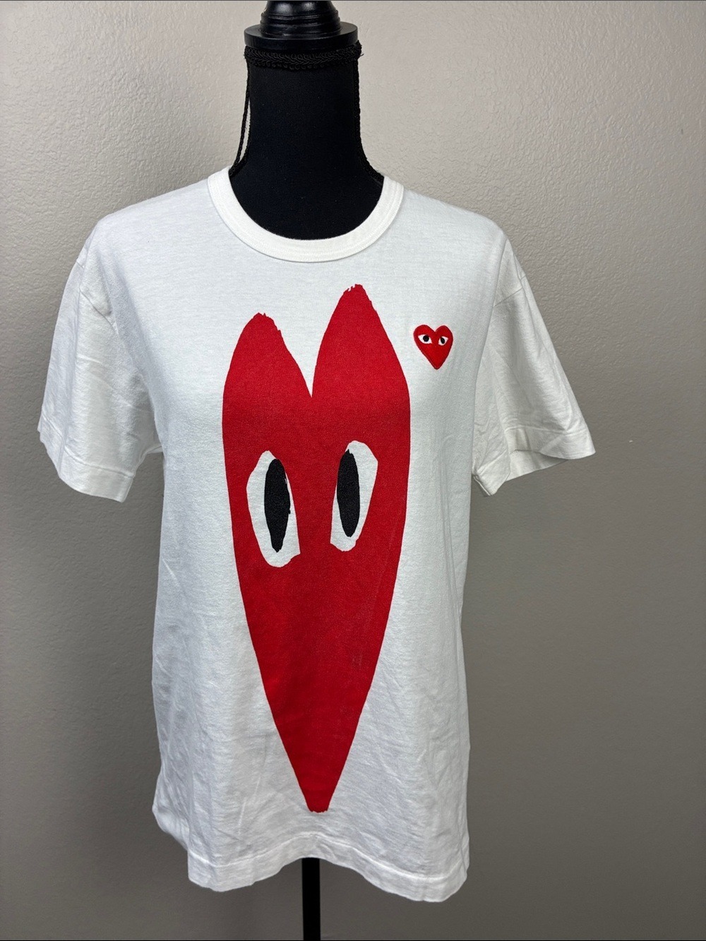 Comme des Garçons PLAY Heart Eye T-Shirt White Red Short Sleeve Crew Neck Tee L - Picture 4 of 11
